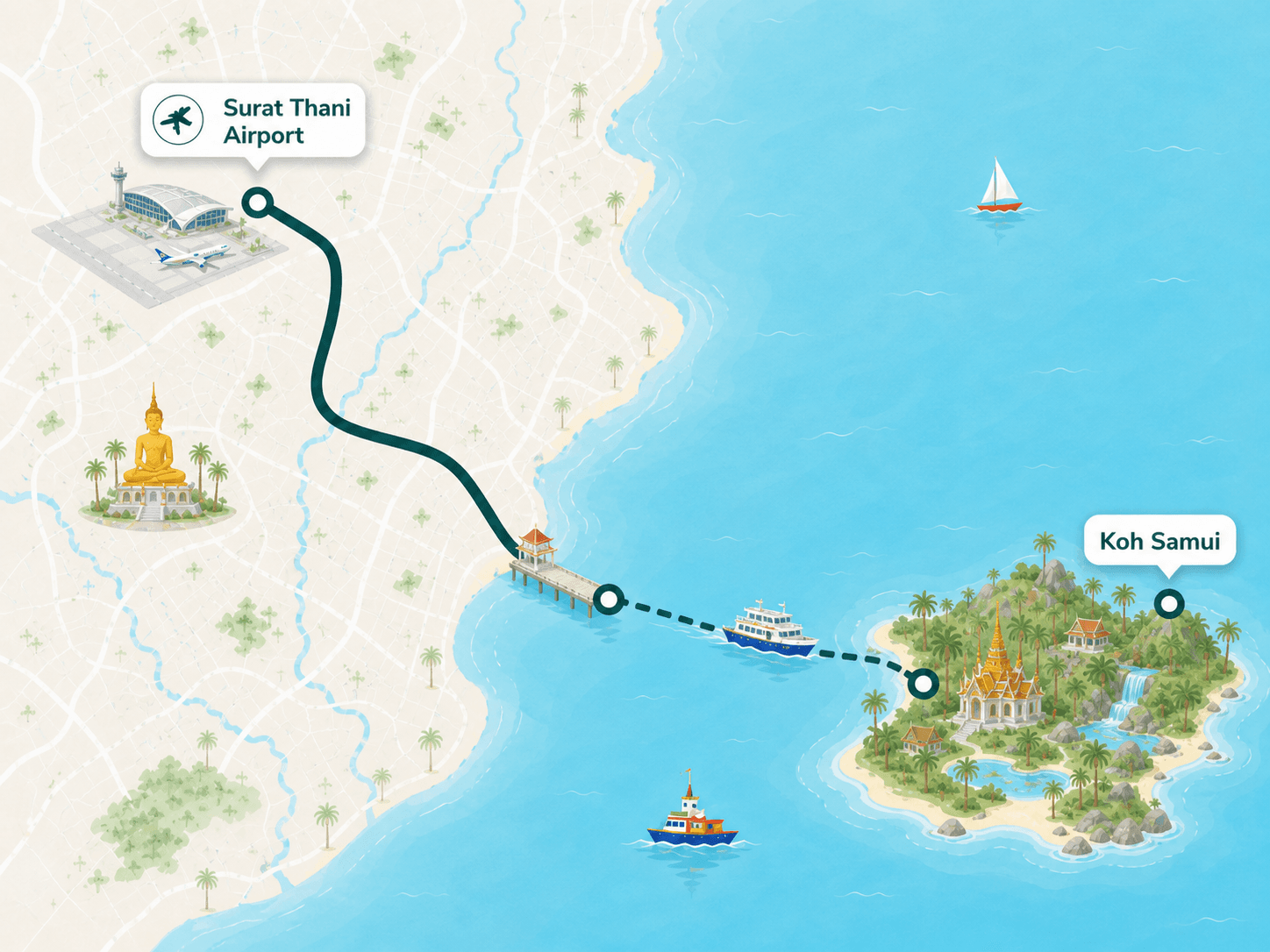 Koh Samui to Surat Thani Airport route